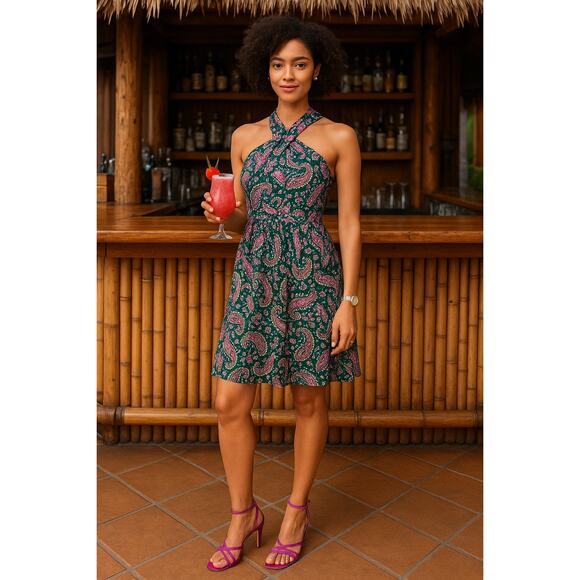 NWT Boden Lila Multiway Halter Dress - Woodland Green Paisley Size 14 - Picture 1 of 12